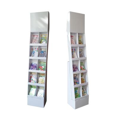 China Advertising White Cardboard Exhibition Stand Brochure Display Rack Promotion Flyer White Floor Standing Cardboard Display Store for sale