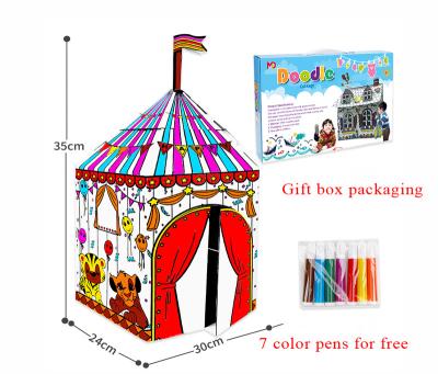 China Colored Easily Assembled Cartoon Children's Playhouse Doodle House Playhouse High Quality Indoor Indoor Outdoor Playhouse for sale