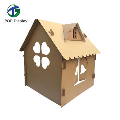 China Retail Store Cardboard House Small Indoor Environmental Friendly Solid Color Kids Play Mobile House for sale