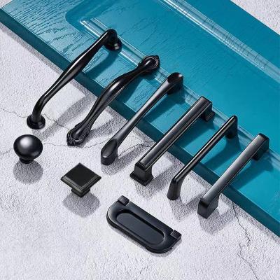 China Modern Zinc Alloy Matt Black Dresser Drawer Kitchen Cabinets Door Pull Handle for sale