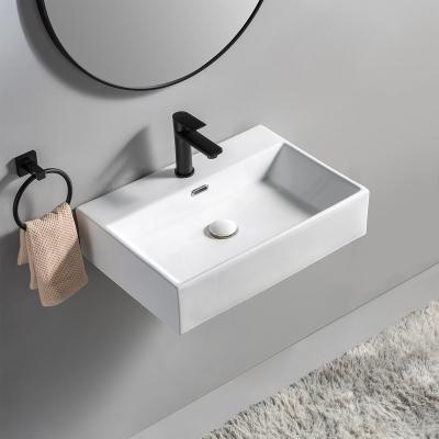 China Modern Home White Rectangular Undermount Bathroom Sink Hand Ceramic Wash Basin for sale