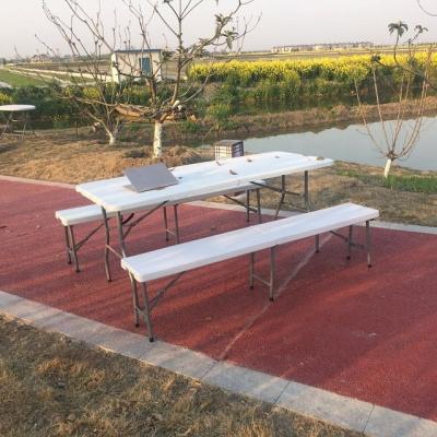 China 183*30*44cm Modern Fold In Half Bench And Table Set With Rattan Look for sale