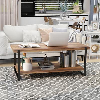 China Storage Coffee Table for Living Room, Sofa Side 2-Tier End Table with Open Storage Shelf and Metal Frame for sale