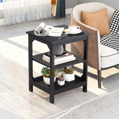 China 3-Tiers Storage End Table with Storage Shelf, Black Wood Side Table for Living Room, 17.7