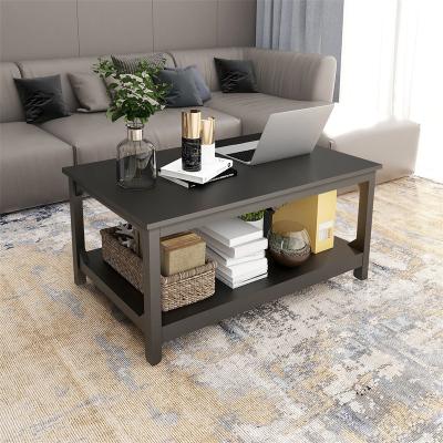 China Storage Coffee Table with Storage Shelf, 39.4inch Rectangular Wooden Center Sofa Coffee Table for Living Room Office Side End Table, Black for sale