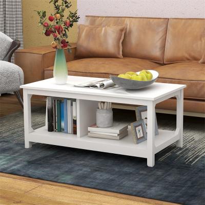 China Storage Coffee Table with Storage Shelf, 39.4inch Rectangular Wood Center Sofa Coffee Table for Living Room Office Side End Table, White for sale