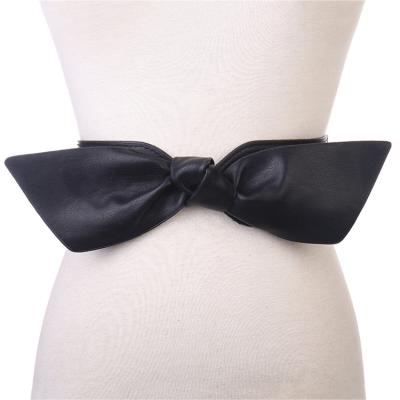 China Customized high quality PU color bow belt elastic waistband simply flexible elegant woman elastic waistband for sale