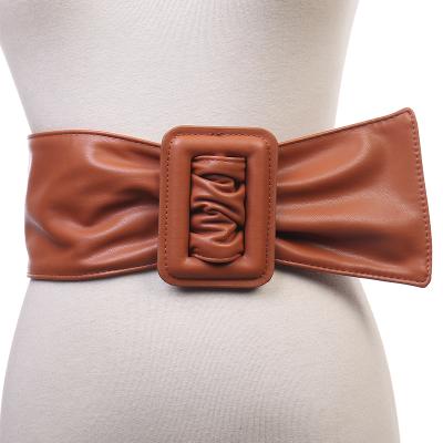 China PU Leather Women Casual And Soft Wide PU Belt Simple And Fashionable Belt With Square Buckle for sale