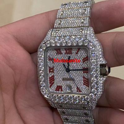 China Unisex Hip Hop Iced Out White Gold Bling Diamond Metal Luxury Wrist Watch Plated Lab And Iced Out Baguette Link Bracelet Set for sale