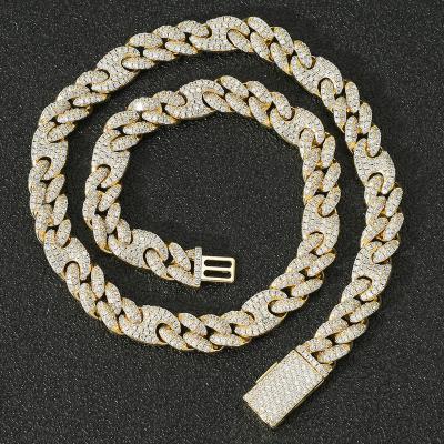 China New Fashion Hiphop Men 18k Gold Plated Crystal ZIRCON Hip Hop Iced Out Miami Cuban Link Chain Necklaces for sale