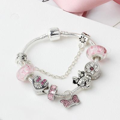 China Office/Career Rose Dangle Bracelet Crystal Glass Beads Charm High Quality Delicate Butterfly Rhinestone Flower Bracelet for sale