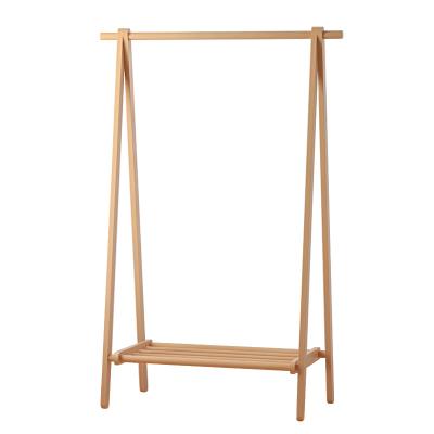 China Modern Solid Wood Nordic Home Bedroom Living Room Coat Rack Japanese Beech Wooden Simple Foldable Hanger Floor Hanger for sale