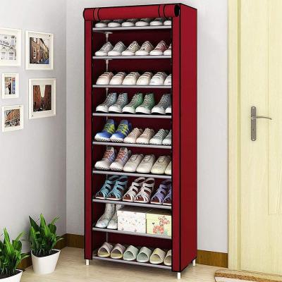 China Adjustable(Other) Prevent Dust Single 9 Tier Shoe Rack Cloth Shoe Rack Assemble Cloth Shoe Rack R-6810 Large Capacity for sale