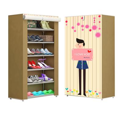 China Easy Assemble Shoes Rack Fabric 7 Tiers Shoes Rack Organizer 3D Image Non-woven Fabric Shoe Shelf Storage Cabinet for sale