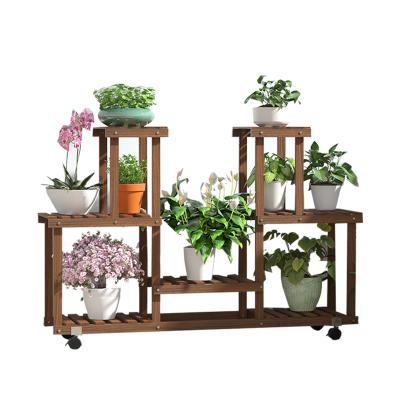 China Indoor Floor-to-Ceiling Balcony Chinese Style Solid Wood Flower Pot Stand Plant Placement Multi-Layer Table for sale