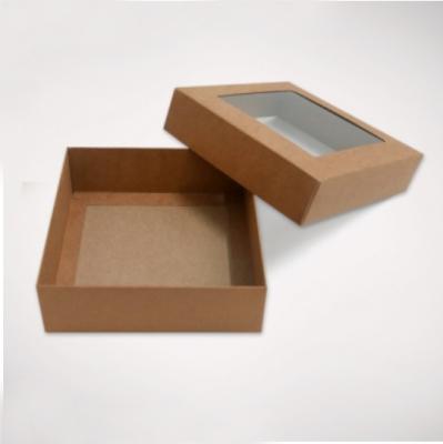 China Recycled Materials Wholesale Custom Gift Box Cardboard Brown Kraft Paper Packaging Box With Clear Window for sale