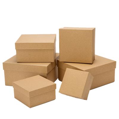 China High Quality Diy Handmade Logo Handmade Hard Cardboard Square Custom Shape Brown Kraft Paper Gift Box With Lid for sale