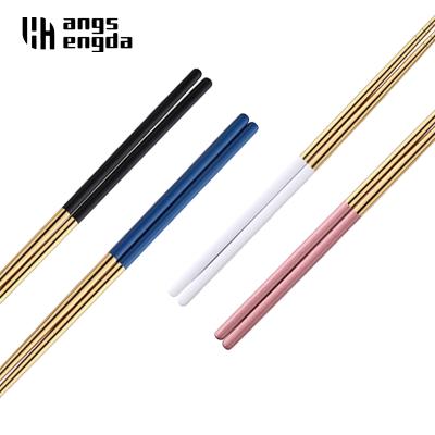 China Stainless Steel Reusable 1 Pair Durable Non-Slip Chopsticks For Sushi Hashi Food Sticks Tableware Kitchen Tool Metal Japan Chopstick for sale