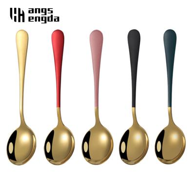 China Viable Luxury Colorful 304 Stainless Steel Soup Spoon Dinner Spoon With Long Handle Dessert Spoon For Kitchen Tableware Coffee Scoop for sale