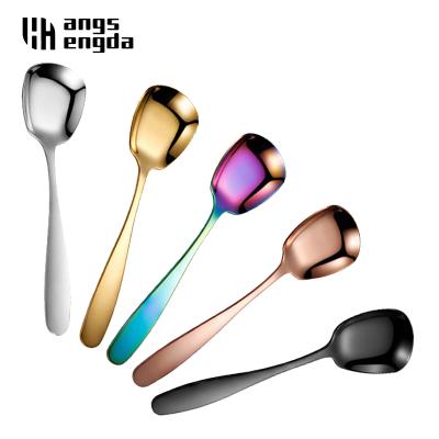 China 18/8 Stainless Steel 304 Popular Colorful High Quality Viable Coffee Square Mirror Dessert Spoon Polishing Mixing Spoon for sale