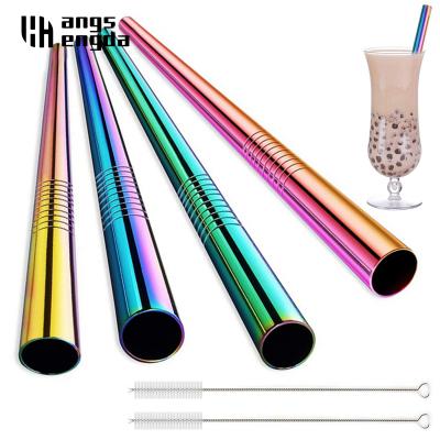 China Large Metal 12mm Reusable Sustainable Straw Stainless Steel Amazon 304 Drinking Straws Set Straight Milkshake Straw Bubble Tea Tubes for sale