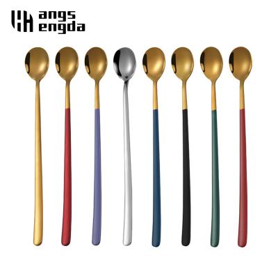 China Wholesale Viable 304 Stainless Steel Mixing Stirring Spoon Tea Dessert Ice Cream Spoons Bar Tools Long Handle Teaspoon for sale