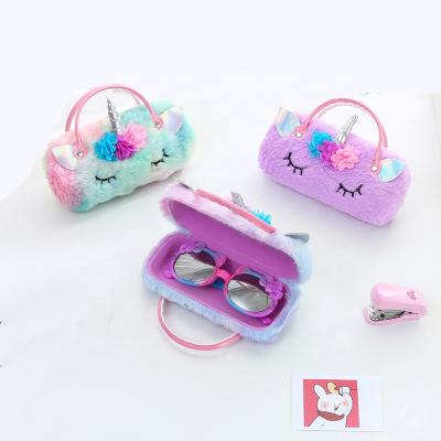 China Fashion\Resistant Folding Cute Students Unicorn Glasses Case Box Cartoon Plush Glass Box New Comfortable Portable Kids\Durable for sale