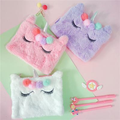 China Fashion\New Comfortable\Durable Plush Cosmetic School Bag Stationery Bag Unicorn Cartoon Cute Girl Heart Pencil Case for sale