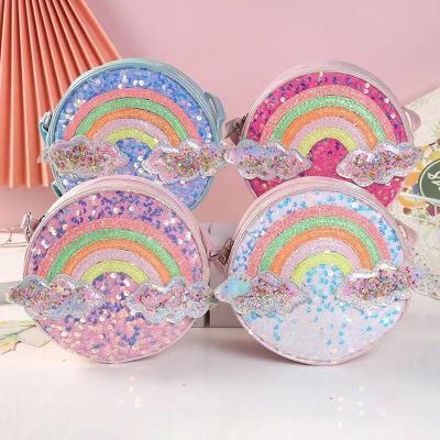 China Fashion \ comfortable \ durable Korean version children's round cross - body bag sequin rainbow laser girl polyester shoulder bag beautiful for sale