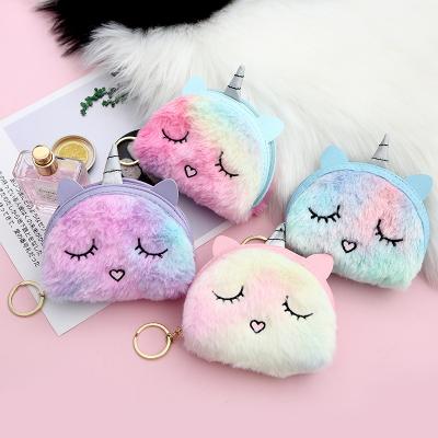 China Fashion\New Wholesale Cute Creative Colorful Comfortable\Durable Unicorn Zipper Mini Wallet Ladies Plush Coin Purse for sale