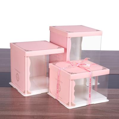 China Recycled Materials Factory Selling Food Grade Wedding Square Transparent Pet Cake Boxes Custom Cake Box for sale