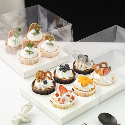 China Disposable Custom Small Clear Plastic Packaging Two Paper Cups Dessert Cupcake Packaging Box In Portable 6 A Roll 4 Grain for sale