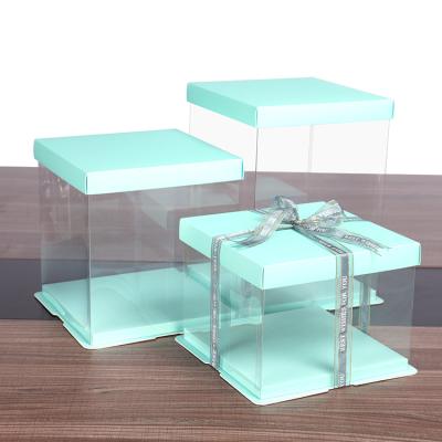 China Recycled materials 2021 custom transparent high quality cake boxes wholesale cheap plastic birthday cake box cake box for sale