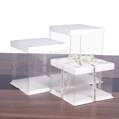 China Recycled Materials 2021 Factory Outlet White Wedding Cake Boxes Transparent Acrylic Cake Box for sale