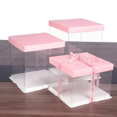 China 2021 Wholesale Recycled Pink Materials Lid Cake Box Cake Slice Boxes Transparent Packaging for sale