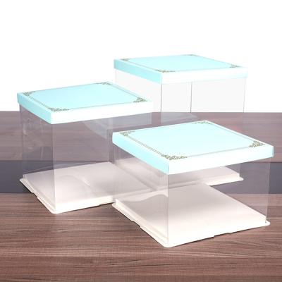 China Recycled Materials 2021 New Blue Printed Lid Cake Boxes Transparent Plastic Cake Boxes for sale