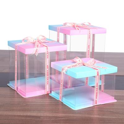 China Newest Recycled Materials Gradient Color Lid And White Bottom Clear Plastic Transparent Cake Box for sale