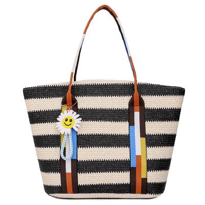 China Fashion Simple Casual Rattan Crochet Tote Bag Women Handbag Ladies Large Shoulder Beach Bag for sale