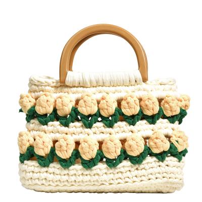 China PORTABLE Custom logo wholesale hand knitted bag handbag with flower design for sale