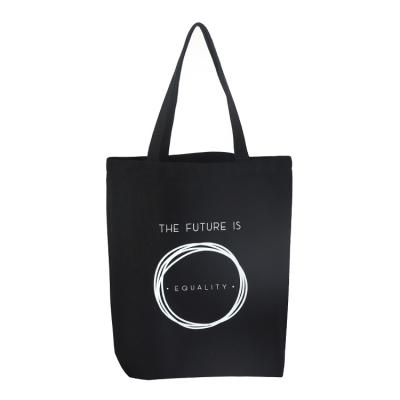 China Reusable Custom logo fashion exquisite shopping birthday party plain canvas cotton bag with zipper tote bag black for sale