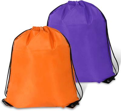 China Reusable Custom sports travel children's purple orange large laminated machine washable drawstring bag backpack for sale