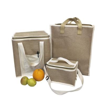 China Waterproof Premium Quality Zippered Top Jute Cooler Bags Insulated Reusable Grocery Bag For Froze Cold Hot Food for sale