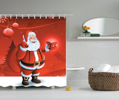 China RTS Delivey Quick Viable Merry Christmas Holiday Shower Curtain Polyester For Gift for sale