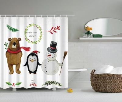 China Viable Popular 3D Printed Custom Cute Kids Bathroom Cartoon Christmas Shower Curtain Set With C Hook for sale