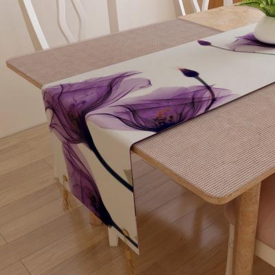 China Factory wholesale high quality canvas fabric sublimation printed custom printing artificial flower dining dinner table runner for sale