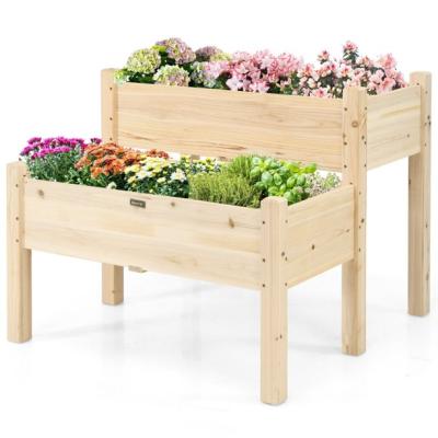 China Modern Natural Strong Stability Brown Fir And Wooden Planter Box , Raised Garden Bed for sale