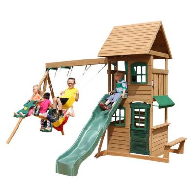 China 100% Modern Premium Sturdy Structure Waterproof And Outdoor Playground Wooden Play Swing Set for sale