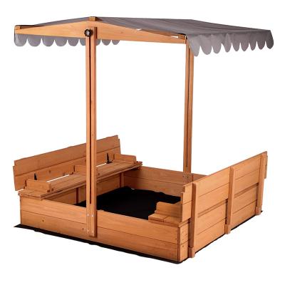 China Modern Simple Kids Sandbox With Retractable Roof Benches Sandboxes And Canopy Covers Kids Play Set Foldable Outdoor Wooden Rise for sale