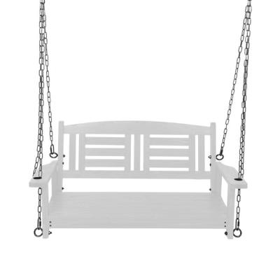 China Modern Outdoor Garden Chair Waterproof White Solid Wood Porch Swing With 2 Hanging Chains for sale