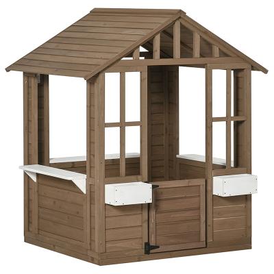 China Easily Assembled Outdoor Wooden Playhouse Kids Playhouse Garden Playhouse Cottage With Door Window Flower Pot Holder for sale